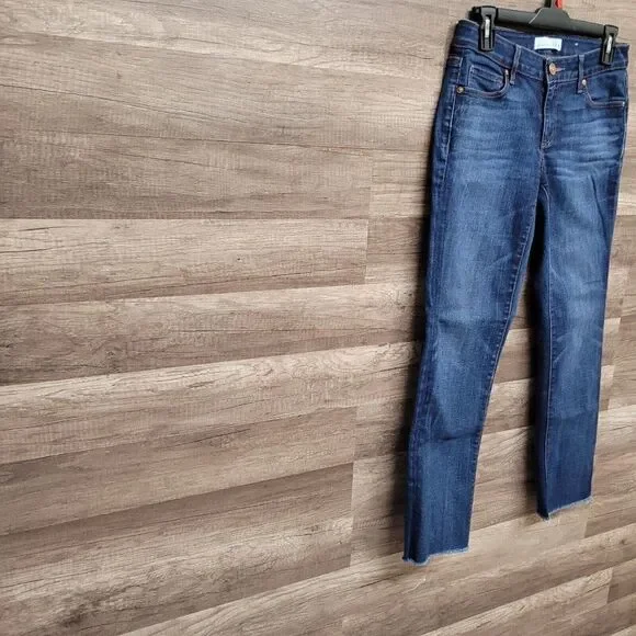 LOFT Curvy Straight Frayed Raw Hem Ankle Jeans Size 25‎ Womens Blue Medium Wash - Picture 4 of 13